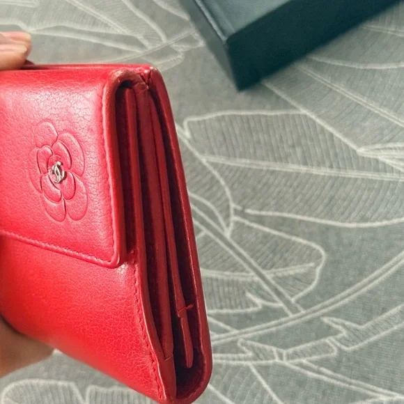 Red Leather Camellia Wallet